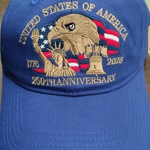 United States 250th Anniversary Embroidered Eagle Baseball Cap - Blue